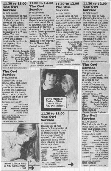 The Owl Service-Radio And TV Times listings