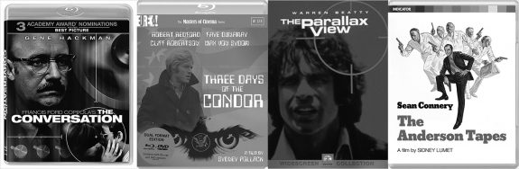 The Conversation-Three Days of the Condor-The Parallax View-The Anderson Tapes-Blu-ray and DVD covers